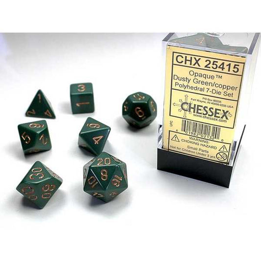 Polyhedral Dice: Opaque - Dusty Green with Gold (7)