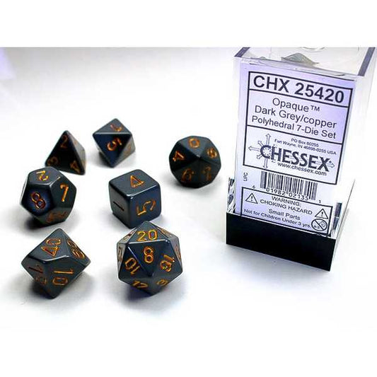 Polyhedral Dice: Opaque - Dark Grey with Copper (7)