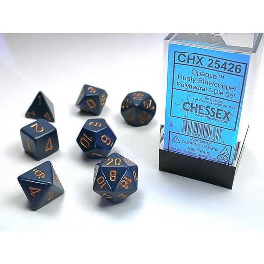 Polyhedral Dice: Opaque - Dusty Blue with Gold (7)