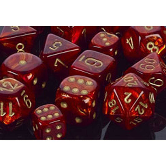Polyhedral Dice: Scarab - Scarlet with Gold (7)