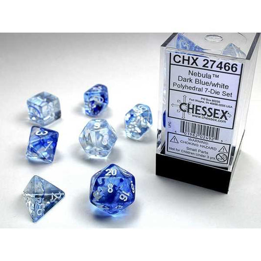 Polyhedral Dice: Nebula™ - Dark Blue with White (7)