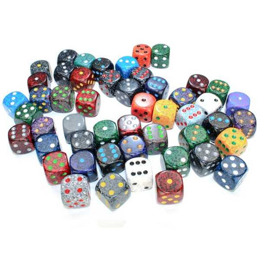 16mm d6 Dice with Pips: Bag of 50 Assorted - Speckled