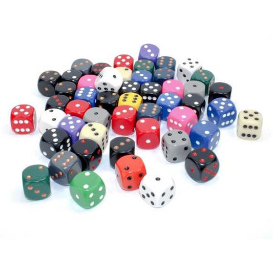 16mm d6 Dice with Pips: Bag of 50 Assorted - Opaque