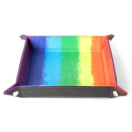 Fold Up Velvet Dice Tray: Watercolour Rainbow (Leather Backed)