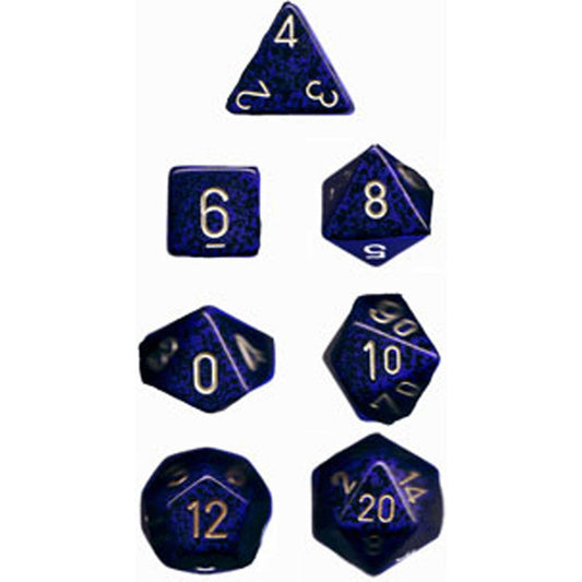 Polyhedral Dice: Speckled - Golden Cobalt (7)