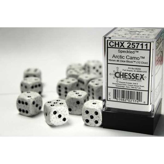 16mm d6 Dice Block: Speckled Arctic Camo with Black