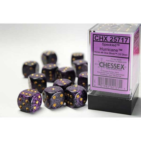 16mm d6 Dice with Pips: Set of 12 - Speckled Hurricane