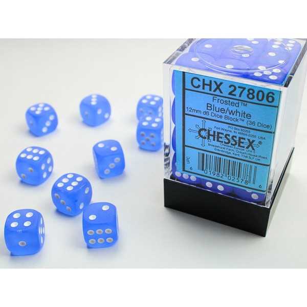 12mm d6 Dice Block: Frosted Blue with White