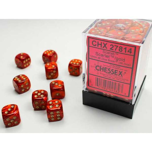 12mm d6 Dice Block: Scarab Scarlet with Gold