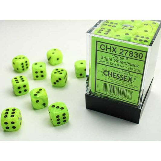 12mm d6 Dice Block: Vortex Bright Green with Black