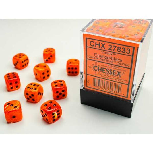 12mm d6 Dice Block: Vortex Dice Orange with Black