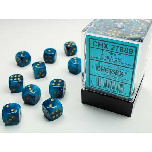 12mm d6 Dice Block: Phantom Teal with Gold