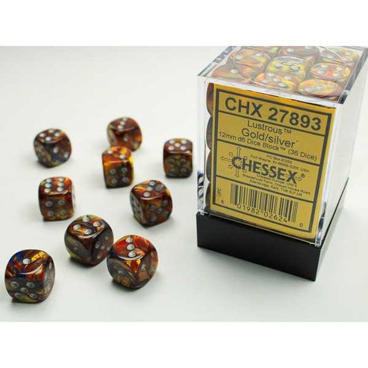 12mm d6 Dice Block: Lustrous Gold with Silver