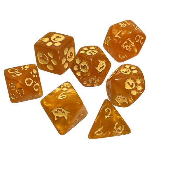 Kitten Polyhedral Dice Set: Orange