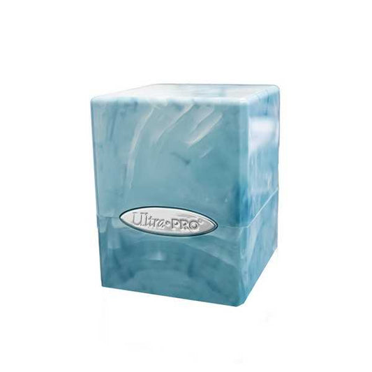 Marble Satin Cube Deck Box - Light Blue / White