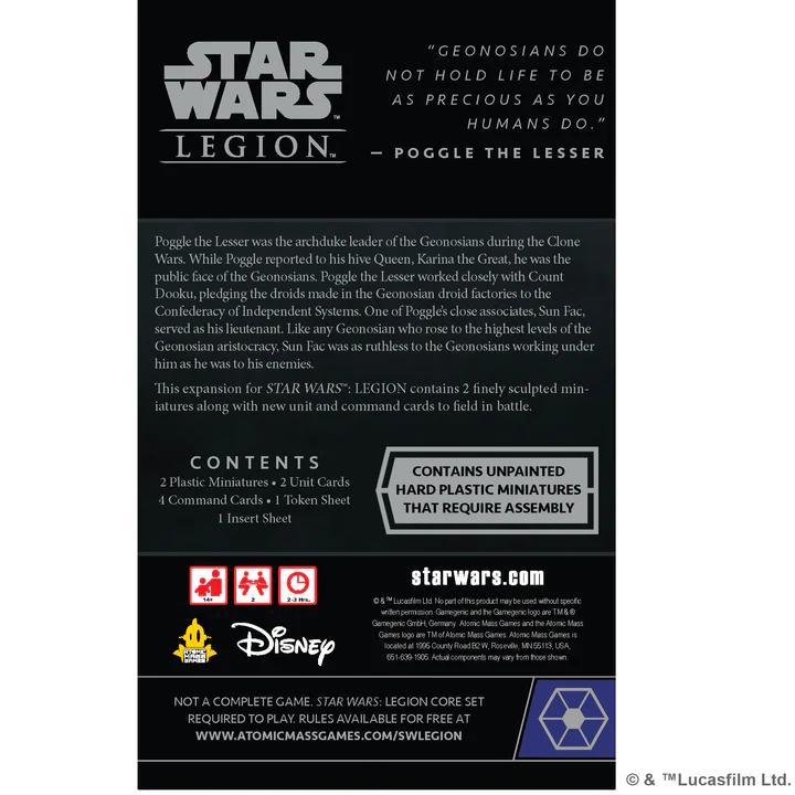Star Wars Legion: Sun Fac & Poggle the Lesser Commander Expansion